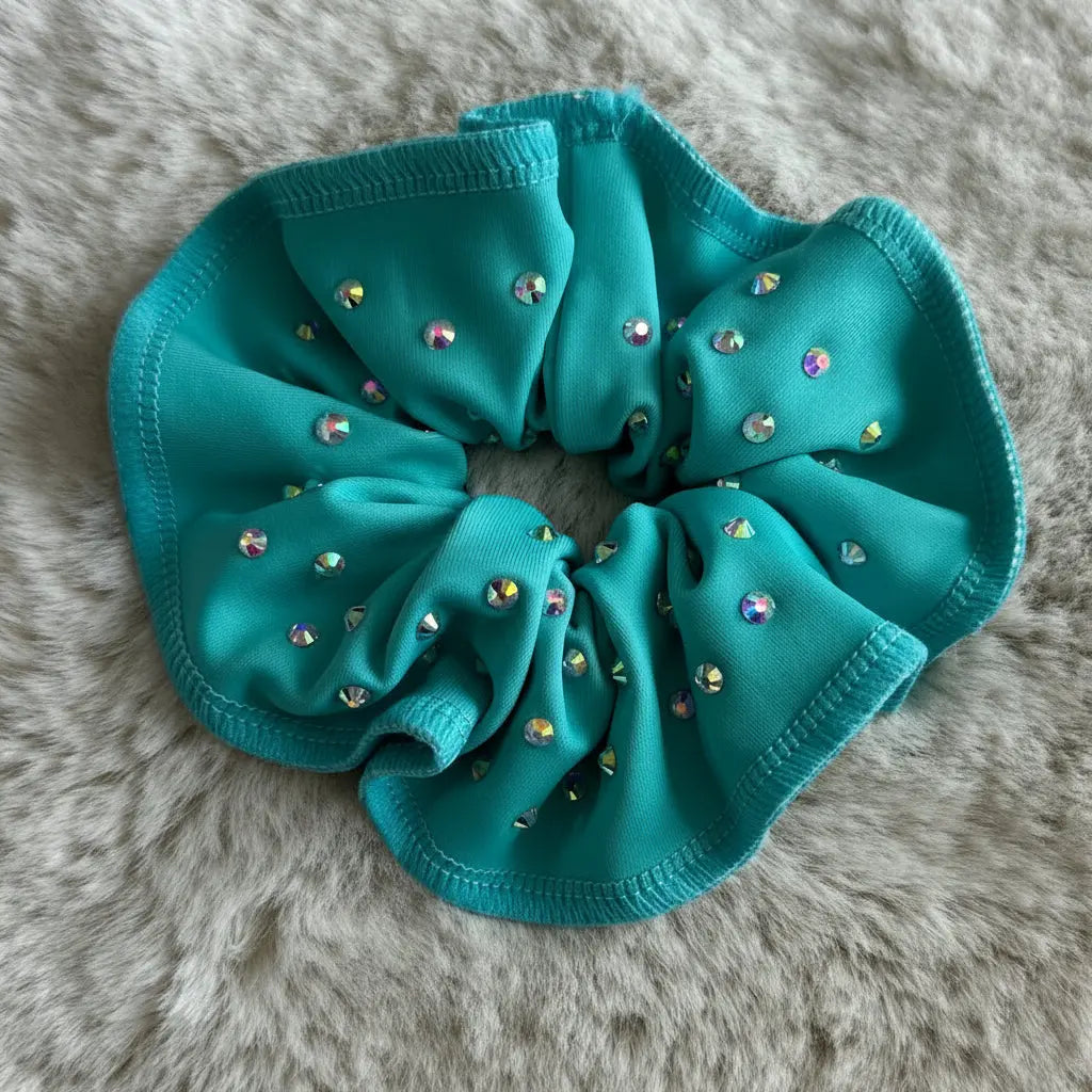 Chouchou lycra turquoise à strass DAZZLE