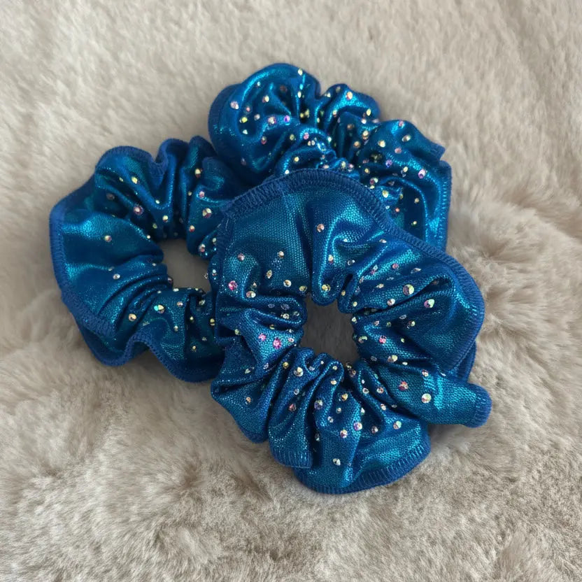 Chouchou bleu métallique à strass DAZZLE