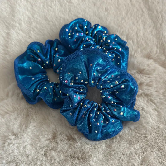 Chouchou bleu métallique à strass DAZZLE