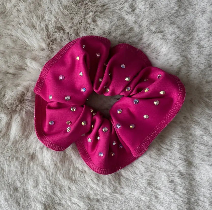 Chouchou lycra rose à strass DAZZLE