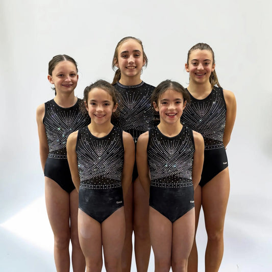 Justaucorps « Dazzle » de Gym Noir à strass-lycra premium doublé, manches courtes DAZZLE