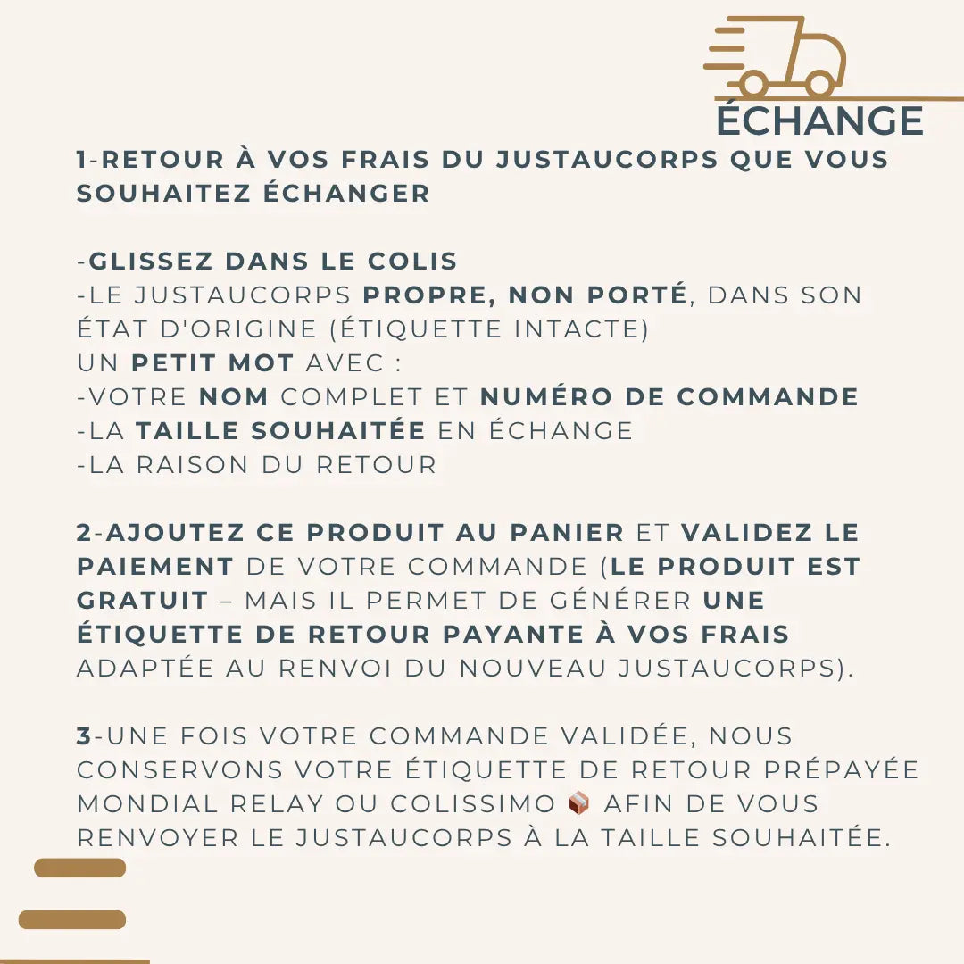 Étiquette de retour pour échange – Justaucorps Dazzle DAZZLE