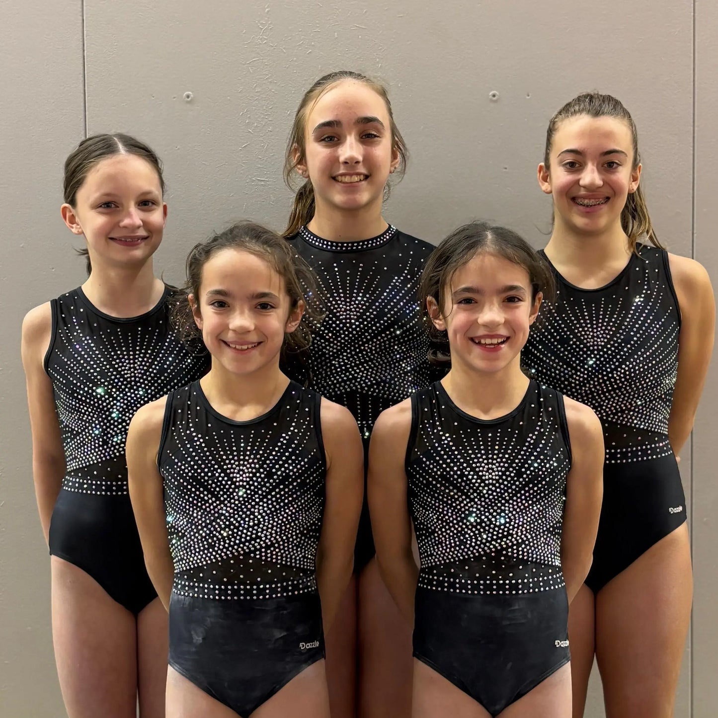 Justaucorps de Gym Noir à strass-lycra premium doublé, manches courtes DAZZLE
