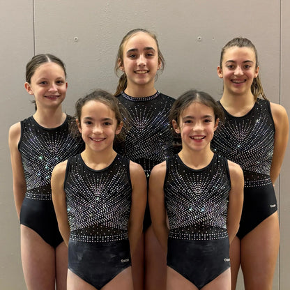 Justaucorps de Gym Noir à strass-lycra premium doublé, manches courtes DAZZLE