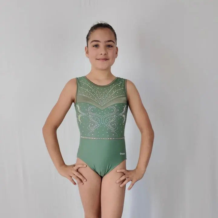 Justaucorps de gym fille dazzle entrainement et compétition vert kaki