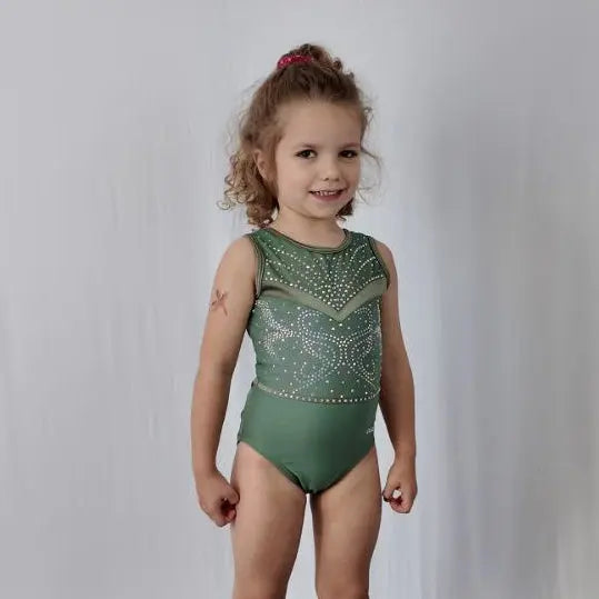 Justaucorps de gym fille dazzle entrainement et compétition vert kaki