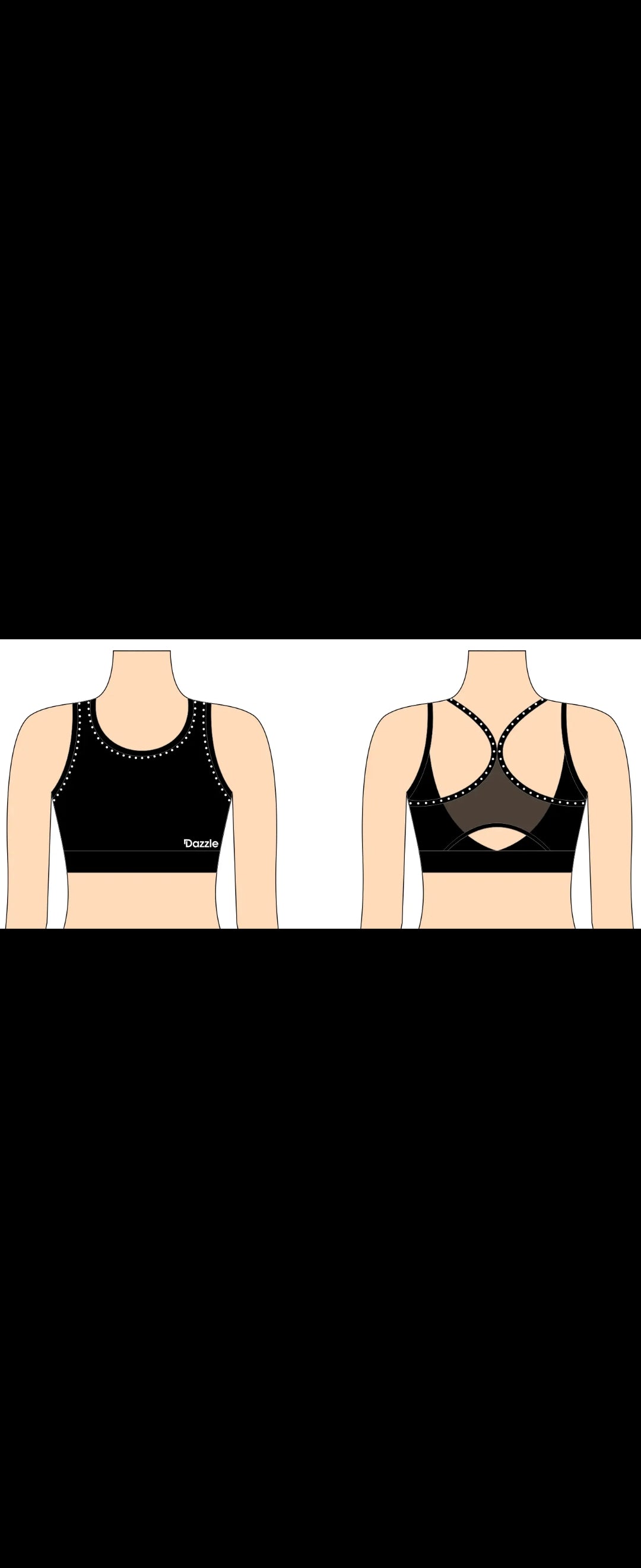 Soutien-gorge de sport noir avec strass et dos original – parfait pour les jeunes gymnastes