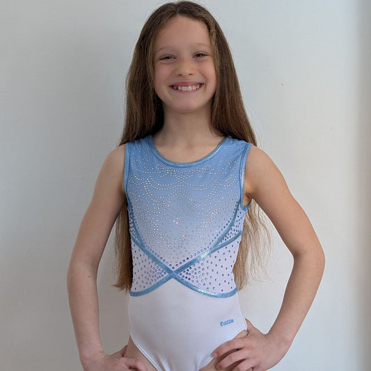 justaucorps de gym bleu claire manches courtes dazzle