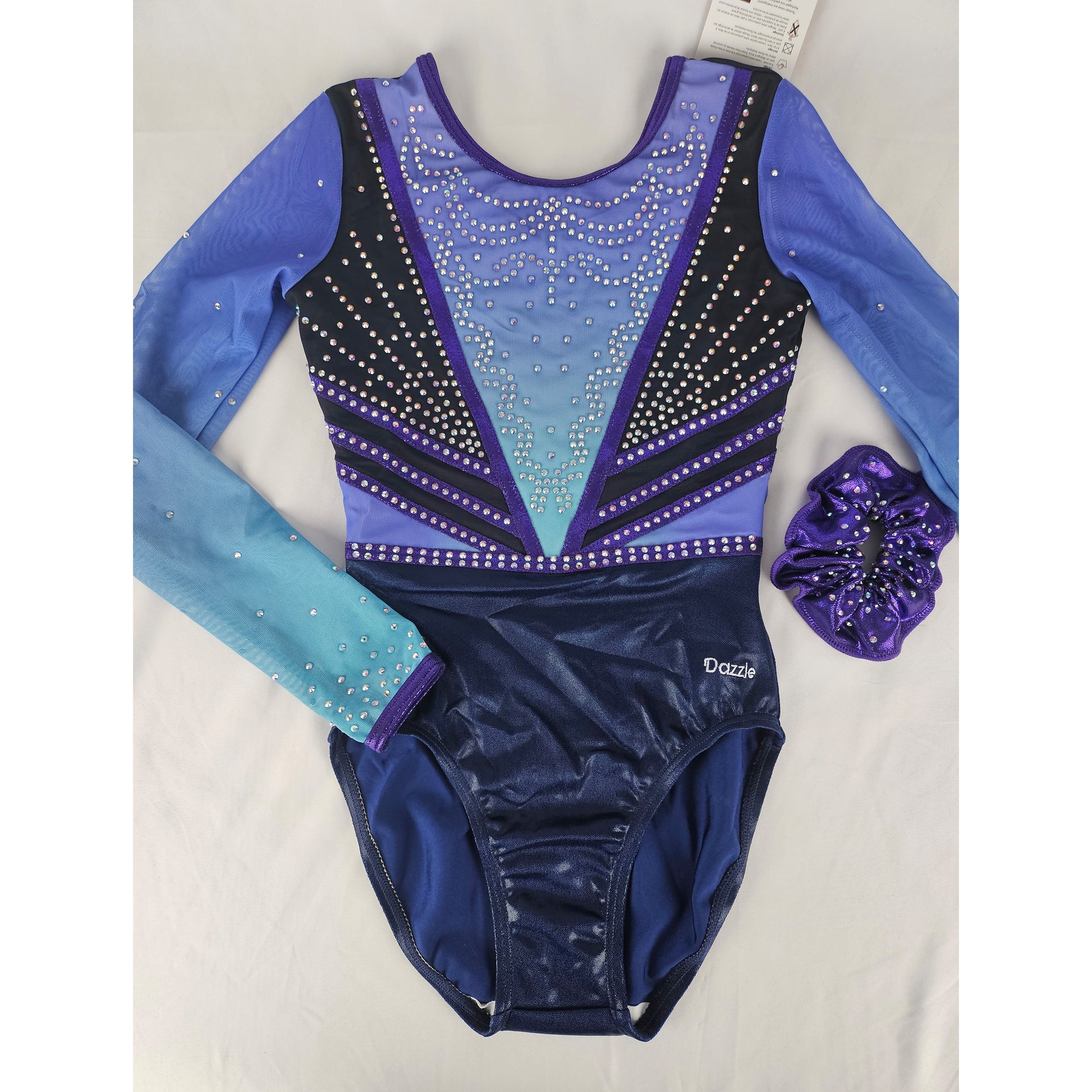 justaucorps de gym compétition bleu violet dazzle strass