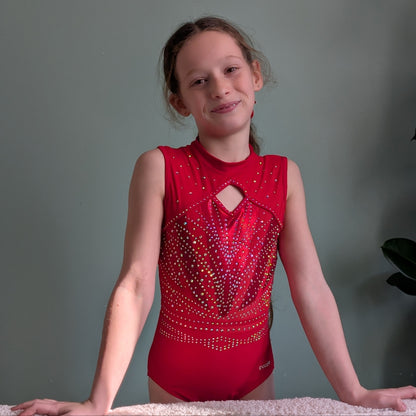 justaucorps de gym fille écarlate rouge dazzle manches courte
