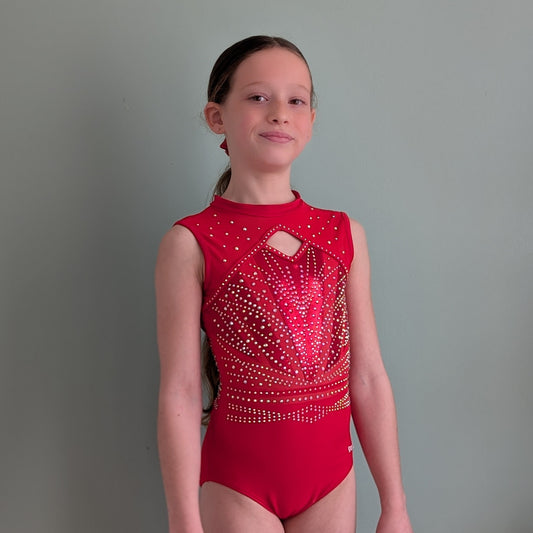 justaucorps de gym fille écarlate rouge dazzle manches courte