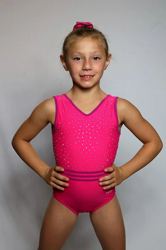 Justaucorps de Gym Diamant Rose - Entièrement doublé, manches courtes DAZZLE
