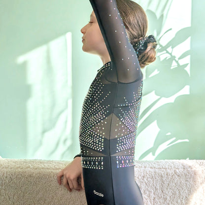 Justaucorps de gymnastique fille "Black star", compétition et entrainement DAZZLE
