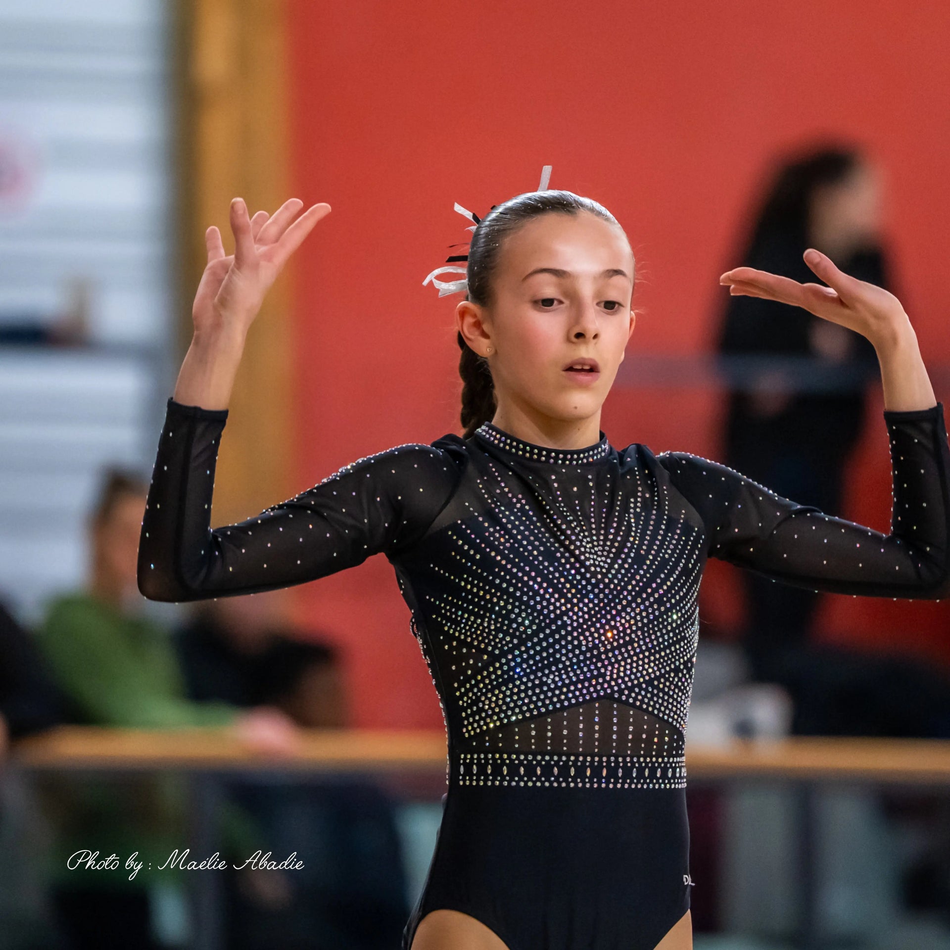Justaucorps de gymnastique fille "Black star", compétition et entrainement DAZZLE