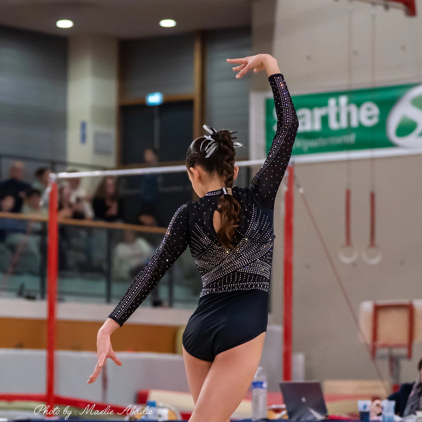 Justaucorps de gymnastique fille "Black star", compétition et entrainement DAZZLE