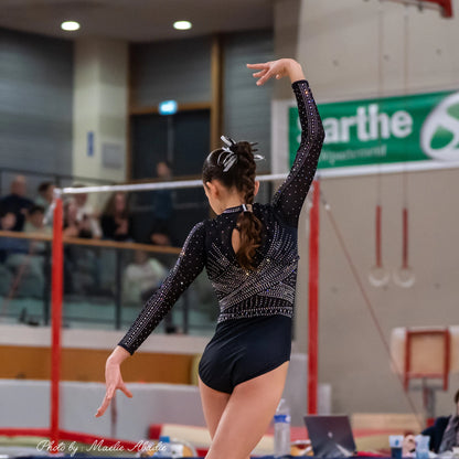 Justaucorps de gymnastique fille "Black star", compétition et entrainement DAZZLE