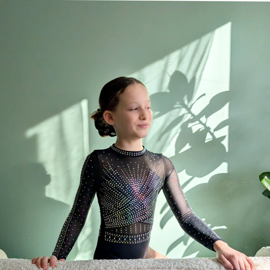 Justaucorps de gymnastique fille "Black star", compétition et entrainement DAZZLE
